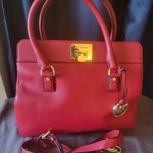 Michael Kors Red Leather Satchel Handbag